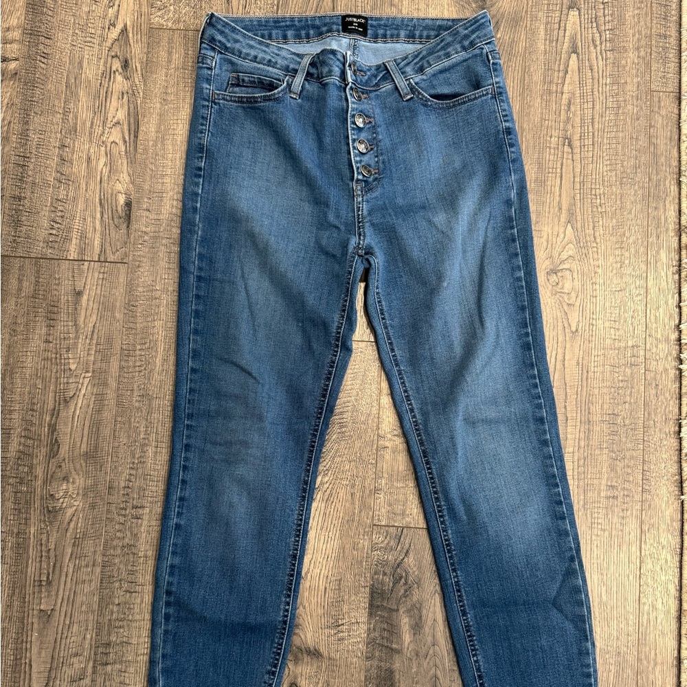 Just Black High-Rise Skinny Jeans | Size 28 | Button Fly Raw Hem